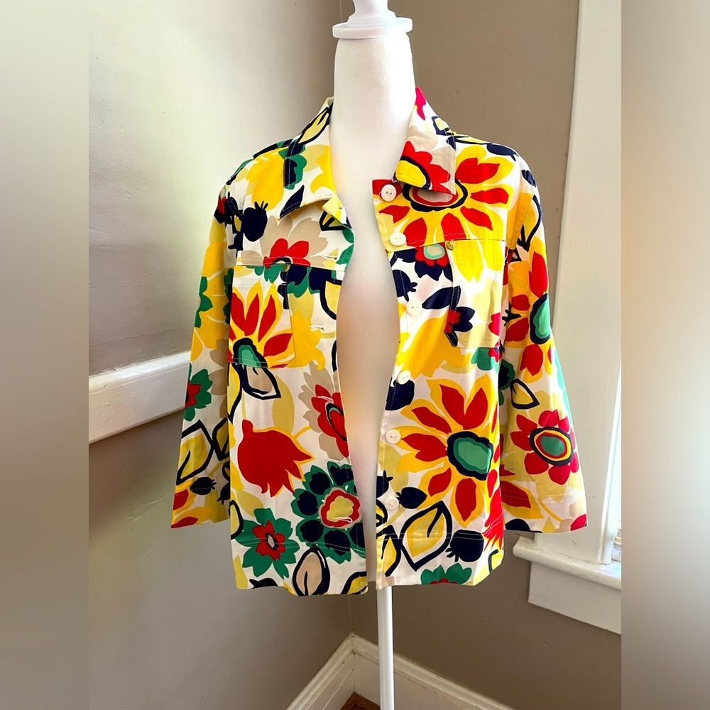 Erin London Jacket Womens Large  Floral Colorful Button Up Coat Ladies NWOT